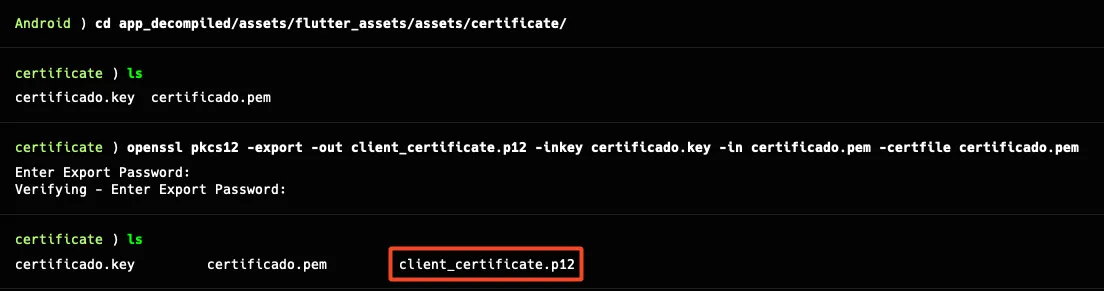 OpenSSL generating PKCS#12 file from PEM and KEY